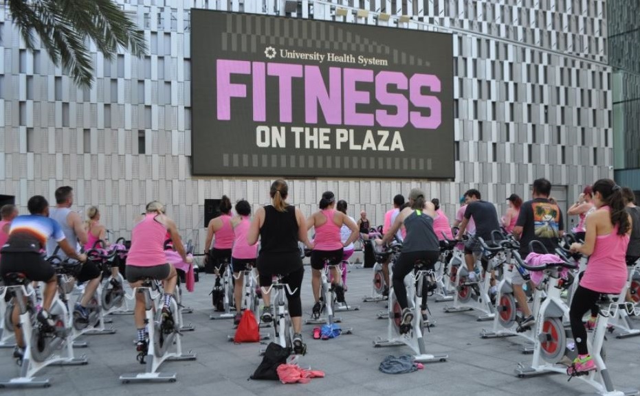 University Health System Fitness on the Plaza classes at the Tobin Center for the Performing Arts
