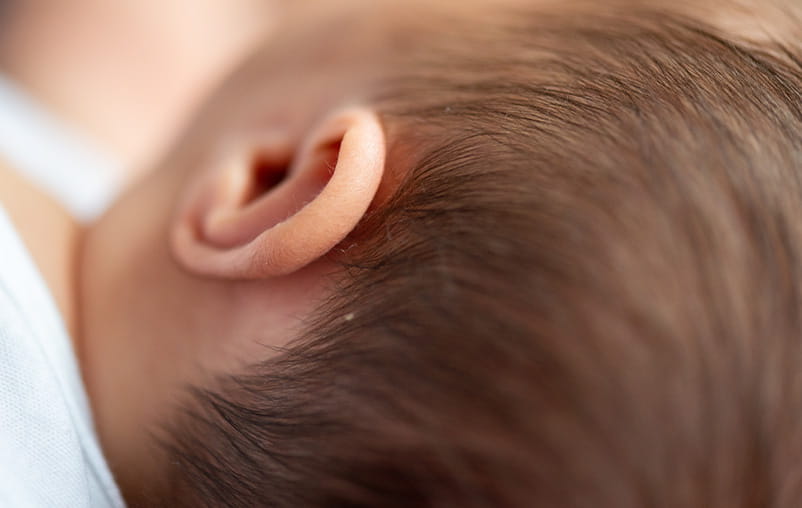 Closeup of a newborn's ear.