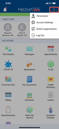 MyChart Home Screen