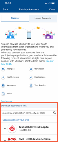 MyChart Link Accounts