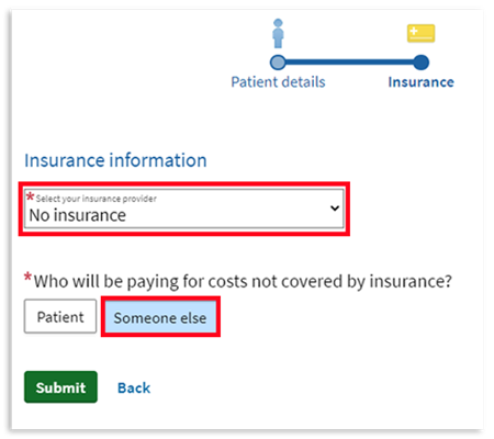 Screen shot of insurance information on MyChart