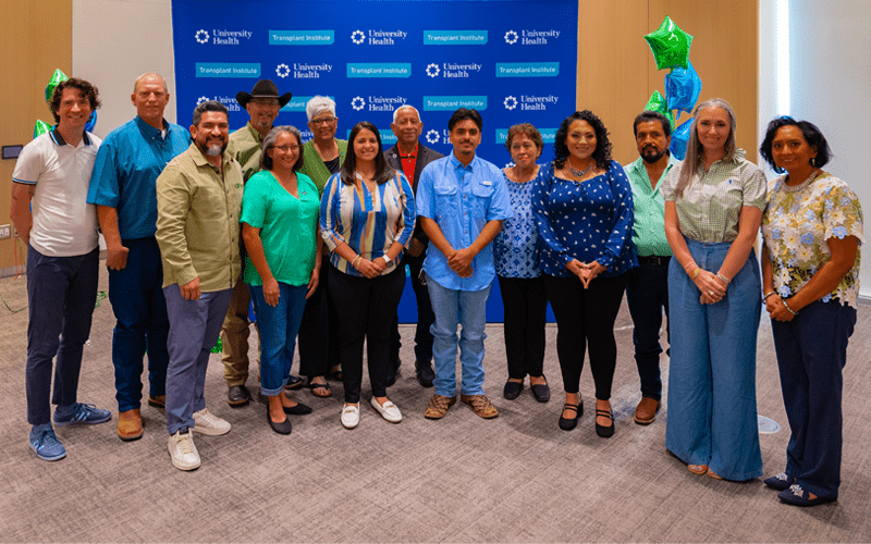 All liver pairs for University Health's 7 liver donation standing together.