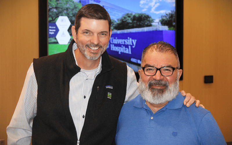 University Health transplant recipient Channing with his kidney donor. 